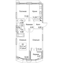 3-BD Apartment Sale, 77.38平方米 at SEZAR CITY, 2nd Khoroshyovsky Drive, Moscow, Russia #2