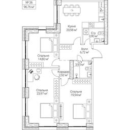 3-BD Apartment Sale, 96.76平方米 at SEZAR CITY, 2nd Khoroshyovsky Drive, Moscow, Russia #4