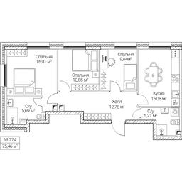 3-BD Apartment Sale, 75.46 sq. m. at SEZAR CITY, 2nd Khoroshyovsky Drive, Moscow, Russia #4