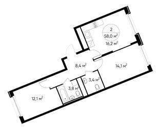 2-BD Apartment Sale, 58 sq. m. at Peredelkino Blizhnee, Korneya Chukovskogo Street, 1, Vnukovskoye Settlement, Moscow, Russia #2