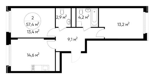 2-BD Apartment Sale, 57.4 sq. m. at Peredelkino Blizhnee, Korneya Chukovskogo Street, 1, Vnukovskoye Settlement, Moscow, Russia #2 2-BD Apartment Sale, 57.4 sq. m. at Peredelkino Blizhnee, Korneya Chukovskogo Street, 1, Vnukovskoye Settlement, Moscow, Russia #2