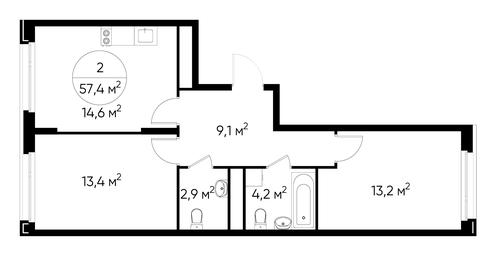 2-BD Apartment Sale, 57.4 sq. m. at Peredelkino Blizhnee, Korneya Chukovskogo Street, 1, Vnukovskoye Settlement, Moscow, Russia #2 2-BD Apartment Sale, 57.4 sq. m. at Peredelkino Blizhnee, Korneya Chukovskogo Street, 1, Vnukovskoye Settlement, Moscow, Russia #2