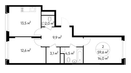 2-BD Apartment Sale, 59.6 sq. m. at Peredelkino Blizhnee, Korneya Chukovskogo Street, 1, Vnukovskoye Settlement, Moscow, Russia #2 2-BD Apartment Sale, 59.6 sq. m. at Peredelkino Blizhnee, Korneya Chukovskogo Street, 1, Vnukovskoye Settlement, Moscow, Russia #2