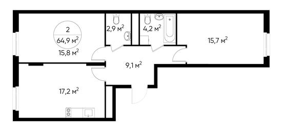 2-BD Apartment Sale, 64.9平方米 at Peredelkino Blizhnee, Korneya Chukovskogo Street, 1, Vnukovskoye Settlement, Moscow, Russia #2