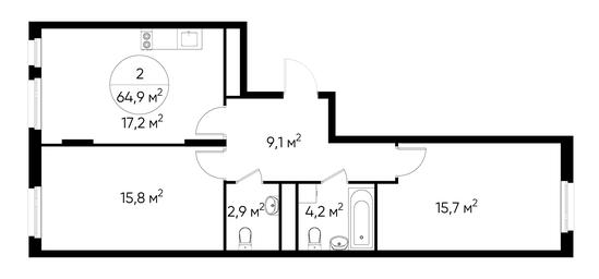 2-BD Apartment Sale, 64.9平方米 at Peredelkino Blizhnee, Korneya Chukovskogo Street, 1, Vnukovskoye Settlement, Moscow, Russia #2