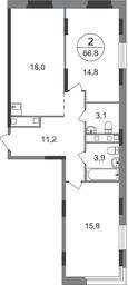 2-BD Apartment Sale, 66.8 sq. m. at Peredelkino Blizhnee, Korneya Chukovskogo Street, 1, Vnukovskoye Settlement, Moscow, Russia #4