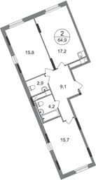 2-BD Apartment Sale, 64.9 sq. m. at Peredelkino Blizhnee, Korneya Chukovskogo Street, 1, Vnukovskoye Settlement, Moscow, Russia #4