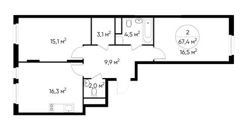 2-BD Apartment Sale, 67.4 sq. m. at Peredelkino Blizhnee, Korneya Chukovskogo Street, 1, Vnukovskoye Settlement, Moscow, Russia #2