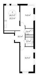2-BD Apartment Sale, 66.4 sq. m. at Peredelkino Blizhnee, Korneya Chukovskogo Street, 1, Vnukovskoye Settlement, Moscow, Russia #2