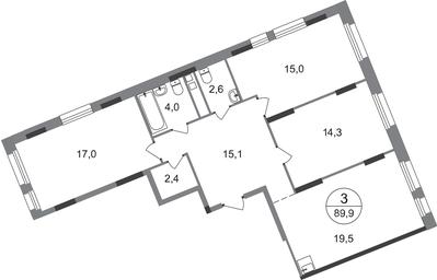 3-BD Apartment Sale, 89.9平方米 at Peredelkino Blizhnee, Korneya Chukovskogo Street, 1, Vnukovskoye Settlement, Moscow, Russia #4