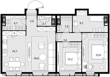 2-BD Apartment Sale, 87.1 sq. m. at Crystal, Generala Glagoleva Street, 16с1, Moscow, Russia #3