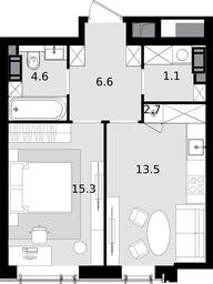 1-BD Apartment Sale, 43.8平方米 at Crystal, Generala Glagoleva Street, 16с1, Moscow, Russia #4