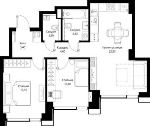 2-BD Apartment Sale, 61平方米 at Multikvartal CITYZEN, Vishnyovaya Street, Moscow, Russia #2