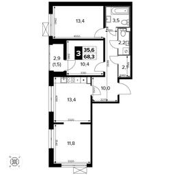 3-BD Apartment Sale, 68.4平方米 at Pervyi Leningradskiy, Pervy Leningradskiy Residential Complex, Moscow, Russia #2