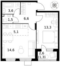 2-BD Apartment Sale, 46平方米 at Pervy Donskoj, zhiloy mikrorayon Sapronovo, derevnya Sapronovo, Leninskiy City District, Moscow Region, Russia #3