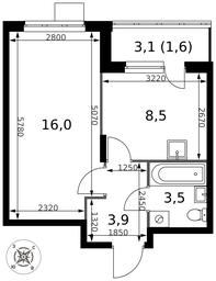 1-BD Apartment Sale, 33.5平方米 at Pervy Donskoj, zhiloy mikrorayon Sapronovo, derevnya Sapronovo, Leninskiy City District, Moscow Region, Russia #4