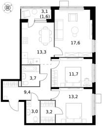 3-BD Apartment Sale, 76.7平方米 at Pervy Donskoj, zhiloy mikrorayon Sapronovo, derevnya Sapronovo, Leninskiy City District, Moscow Region, Russia #3