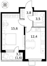 1-BD Apartment Sale, 36.9平方米 at Pervy Donskoj, zhiloy mikrorayon Sapronovo, derevnya Sapronovo, Leninskiy City District, Moscow Region, Russia #3