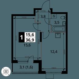 1-BD Apartment Sale, 36.9平方米 at Pervy Donskoj, zhiloy mikrorayon Sapronovo, derevnya Sapronovo, Leninskiy City District, Moscow Region, Russia #2