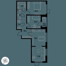 3-BD Apartment Sale, 69.3 sq. m. at Pervy Donskoj, zhiloy mikrorayon Sapronovo, derevnya Sapronovo, Leninskiy City District, Moscow Region, Russia #3