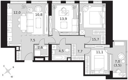 4-BD Apartment Sale, 89.3平方米 at Arkhitektor, Akademika Volgina Street, 2Д, Moscow, Russia #3 4-BD Apartment Sale, 89.3平方米 at Arkhitektor, Akademika Volgina Street, 2Д, Moscow, Russia #3