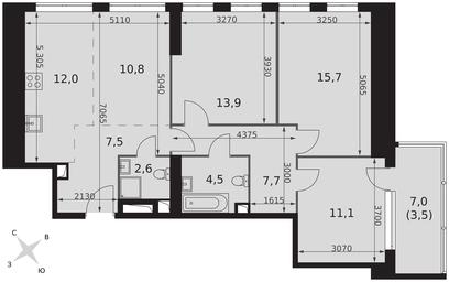 4-BD Apartment Sale, 89.3平方米 at Arkhitektor, Akademika Volgina Street, 2Д, Moscow, Russia #4
