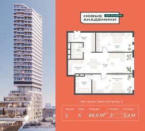 1-BD Apartment Sale, 86.88平方米 at Novye Akademiki. Dom-oranzhereya, Krzhizhanovskogo Street, Moscow, Russia #3