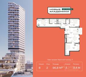 2-BD Apartment Sale, 96.81 sq. m. at Novye Akademiki. Dom-oranzhereya, Krzhizhanovskogo Street, Moscow, Russia #3