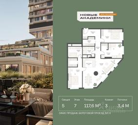 2-BD Apartment Sale, 117.55平方米 at Novye Akademiki. Dom-oranzhereya, Krzhizhanovskogo Street, Moscow, Russia #2