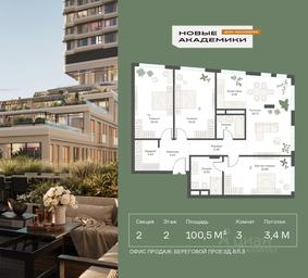 2-BD Apartment Sale, 100.45平方米 at Novye Akademiki. Dom-oranzhereya, Krzhizhanovskogo Street, Moscow, Russia #2
