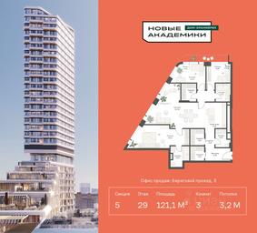 2-BD Apartment Sale, 121.08 sq. m. at Novye Akademiki. Dom-oranzhereya, Krzhizhanovskogo Street, Moscow, Russia #3