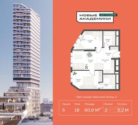 1-BD Apartment Sale, 60.91平方米 at Novye Akademiki. Dom-oranzhereya, Krzhizhanovskogo Street, Moscow, Russia #3