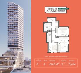 1-BD Apartment Sale, 66.55平方米 at Novye Akademiki. Dom-oranzhereya, Krzhizhanovskogo Street, Moscow, Russia #3