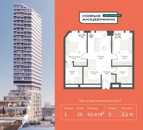 1-BD Apartment Sale, 62.57 sq. m. at Novye Akademiki. Dom-oranzhereya, Krzhizhanovskogo Street, Moscow, Russia #3