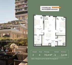 1-BD Apartment Sale, 73.43平方米 at Novye Akademiki. Dom-oranzhereya, Krzhizhanovskogo Street, Moscow, Russia #2