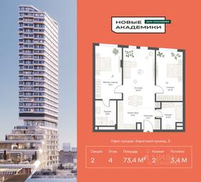 1-BD Apartment Sale, 73.43平方米 at Novye Akademiki. Dom-oranzhereya, Krzhizhanovskogo Street, Moscow, Russia #3