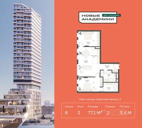 1-BD Apartment Sale, 77.14平方米 at Novye Akademiki. Dom-oranzhereya, Krzhizhanovskogo Street, Moscow, Russia #3