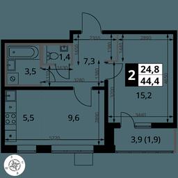 2-BD Apartment Sale, 44.4 sq. m. at Pervy Yuzhny, zhiloy kompleks Pervy Yuzhny, Leninskiy City District, Moscow Region, Russia #2