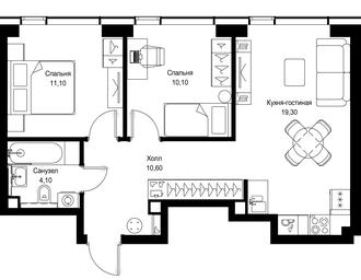 2-BD Apartment Sale, 55.2平方米 at Multikvartal CITYZEN, Vishnyovaya Street, Moscow, Russia #4