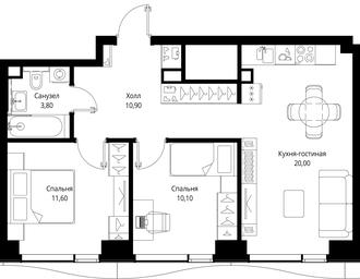 2-BD Apartment Sale, 56.4 sq. m. at Multikvartal CITYZEN, Vishnyovaya Street, Moscow, Russia #2 2-BD Apartment Sale, 56.4 sq. m. at Multikvartal CITYZEN, Vishnyovaya Street, Moscow, Russia #2