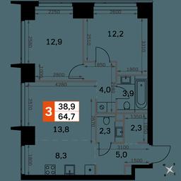3-BD Apartment Sale, 64.7 sq. m. at Amber City, 3rd Khoroshyovsky Drive, 3А, Moscow, Russia #2