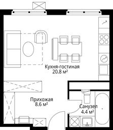 Apartment Sale, 33.8 sq. m. at Eko Vidnoe 2.0, kvartal Tsentralny, 1, Kupelinka Subdistrict, derevnya Sapronovo, Leninskiy City District, Moscow Region, Russia #4