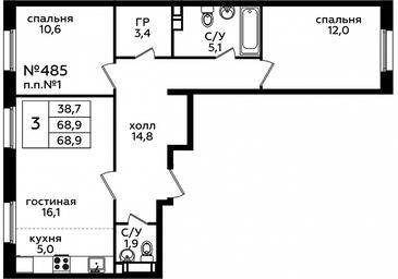 Продажа 2-комн. квартиры, 68,4 м² в ЖК «Эко Бунино», проспект Куприна, 34к1, поселение Сосенское, Москва, Россия #3