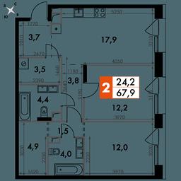 2-BD Apartment Sale, 67.9平方米 at The Lake, Snezhnaya Street, 22, Moscow, Russia #2