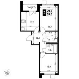 2-BD Apartment Sale, 59.2平方米 at Pervyi Lermontovskiy, zhiloy kompleks 1-y Lermontovskiy, Lyubertsy, Moscow Region, Russia #4