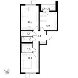 2-BD Apartment Sale, 59.2 sq. m. at Pervyi Lermontovskiy, zhiloy kompleks 1-y Lermontovskiy, Lyubertsy, Moscow Region, Russia #3