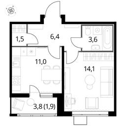 1-BD Apartment Sale, 38.2平方米 at Pervyi Lermontovskiy, zhiloy kompleks 1-y Lermontovskiy, Lyubertsy, Moscow Region, Russia #3
