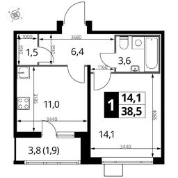 1-BD Apartment Sale, 38.2平方米 at Pervyi Lermontovskiy, zhiloy kompleks 1-y Lermontovskiy, Lyubertsy, Moscow Region, Russia #2