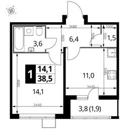 1-BD Apartment Sale, 38.2 sq. m. at Pervyi Lermontovskiy, zhiloy kompleks 1-y Lermontovskiy, Lyubertsy, Moscow Region, Russia #2