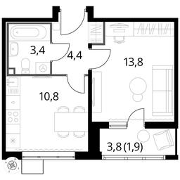 1-BD Apartment Sale, 34.3 sq. m. at Pervyi Lermontovskiy, zhiloy kompleks 1-y Lermontovskiy, Lyubertsy, Moscow Region, Russia #3